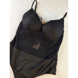Windsor Black Lace Underwire Padded Bodice Bodysuit Side Zip NWT Medium